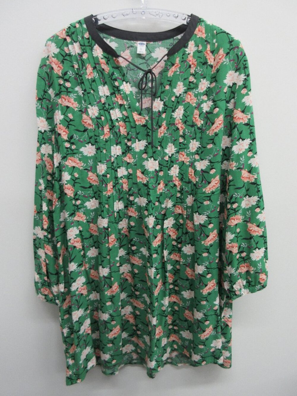OLD NAVY PINTUCKED SWING TUNIC DRESS WOMEN L LARGE GREEN FLORAL OVERSIZED